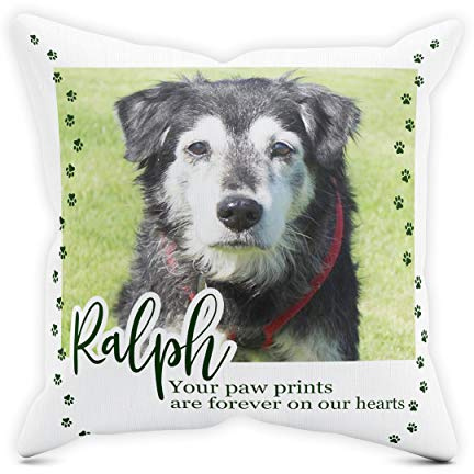Custom Name Paw Print On Our Heart Cushion - Dog Owner Personalised Gift Ideas for Family - In Memory Home & Kitchen, Cover & Pad