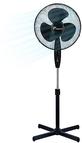 1ABOVE 16 Fan, Pedestal Stand High Performance 140cm Adjustable Height, 3 Speed Setting, Extra Wide Cross Base, Oscillating, Tilting Head (BLACK)