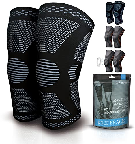 Gemschest 2 Pack Knee Support for Men Women Knee Compression Sleeve Workout | Knee Brace for Running, Working Out, Basketball, Gym, Weightlifting, Lightweight Breathable Comfort, Size XXL
