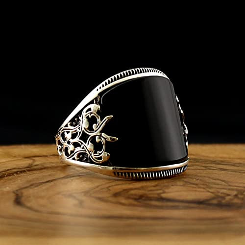 Focisa Ring Ringe Bijouterie 925 Sterling Silber Naturstein Ring Für Männer Onyx Zirkon Steine ​​Schmuck Mode Vintage Geschenk Herren Zubehör 12 Onyx