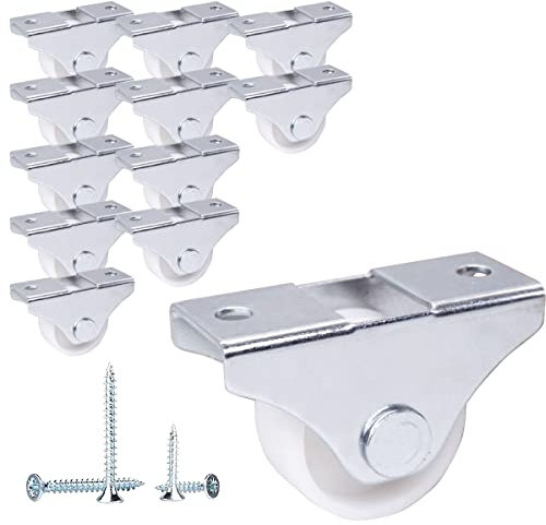 SKIR'CO Paquete de 12 ruedas pequeñas de 25 mm para muebles, ruedas de plástico blanco, no giratorias, ruedas fijas, dirección unidireccional, tornillos incluidos (12)