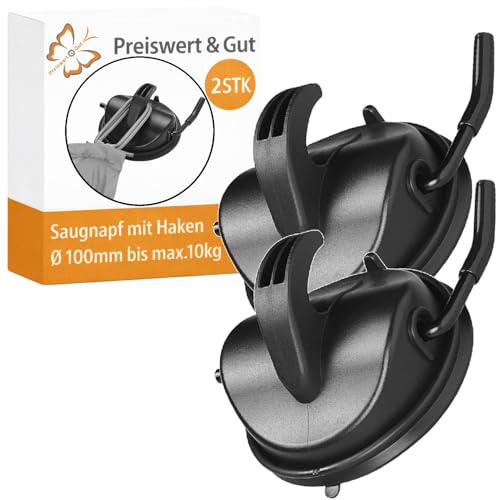 Preiswert&Gut Saugnapf Haken 2 Stück Fahrzeug Befestigung Klappsauger Kunststoff starker Halt für Zelt Sonnensegel Vorzelt Glatte Flächen 100 mm Durchmesser Tragkraft 10 kg