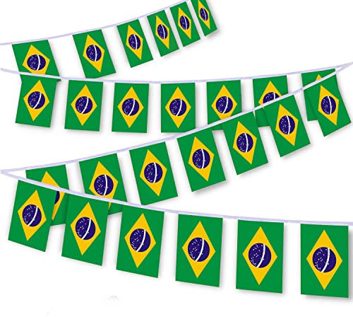 Lot de 30 guirlandes de drapeau du Brésil - 9 m - Bannière de décoration pour extérieur, intérieur, patio, cour
