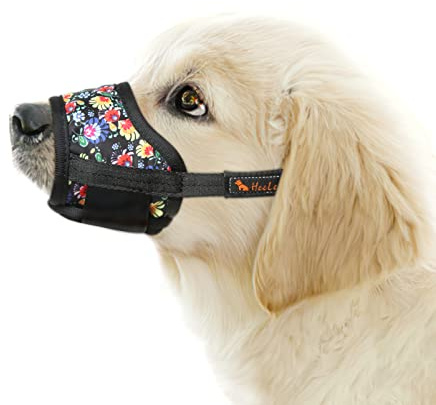 HEELE Hund Maulkorb, Maulkörb für Hunde, Weiche Nylon Drucken Maulkorb Air Mesh Atmungsaktiv Einstellbar Schleife Muster Haustiere Maulkörbe für Kleine Mittlere Große Hunde, Blume Schwarz, L | Maulkörb für Hunde, Weiche Nylon Drucken Einstellbar Schleife Muster, Haustiere Maulkörbe für Kleine Mittlere Hunde