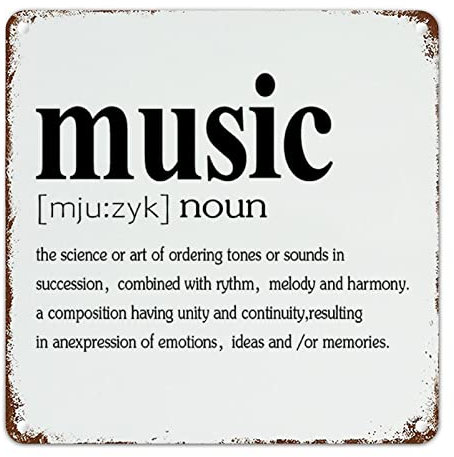 Music Noun Definition Metal Art Sign Words with Definition Vintage Home Decorative Signs Music Definition Metal Tin Sign Wall Plaque for Living Room Kitchen Front Porch 12x12in