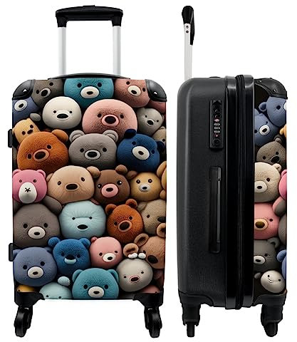 NoBoringSuitcases.com® Reisekoffer mit Rollen Koffer groß Kinderkoffer Hartschalenkoffer - Bunte Bärenmotiv - Muster - Kindergepäck Koffer mittelgroß, 67x43x25cm