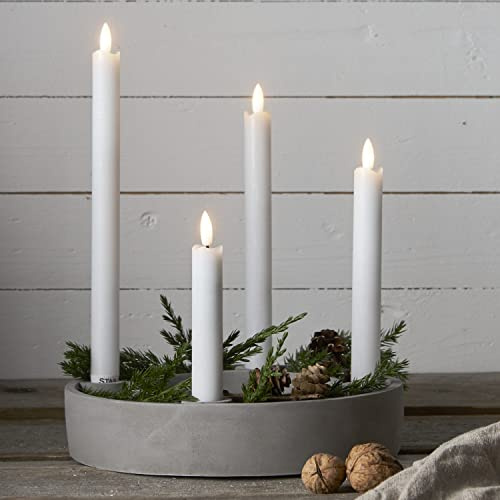 LED Stabkerzen Flamme - Echtwachs - flackernde warmweiße LED - 4 Größen - Timer - weiß - 4er Set