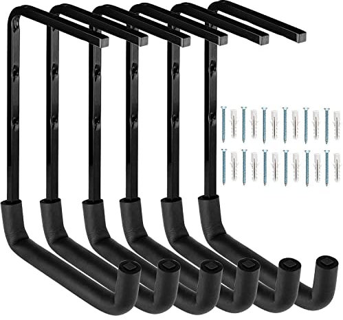 Locawaya 6 Pack Overhead Garage Storage Hooks, Heavy Duty Garage Storage Rack, Wall Mounted Ladder Hook, Utility Ceiling Hangers & Organizer for Wood,Tools, Bicycle