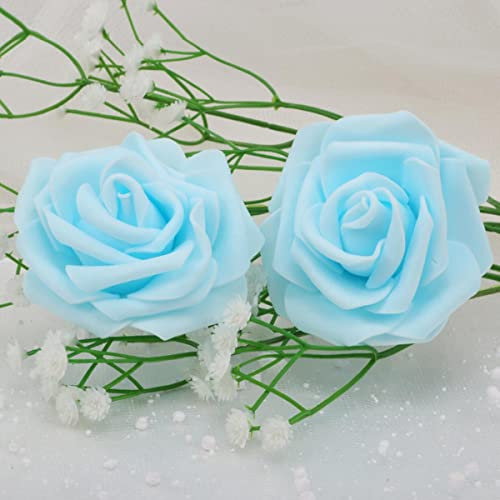 ESCATIC 8 cm, 10/20/30/50 Stück, künstliche Schaumstoff-Rosen, Köpfe, Brautstrauß, Blume für Hochzeit, Party, dekorativ, Scrapbooking, DIY-Himmelblau, 50