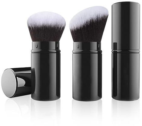 Falliny einziehbare Make-up Pinsel, 2-Pack Reise Kabuki Gesicht Blush Pinsel, tragbare Pulver Foundation Sonnenschutz mit Abdeckung für Blush, Bronzer, Polieren, makellose Pulver Kosmetik