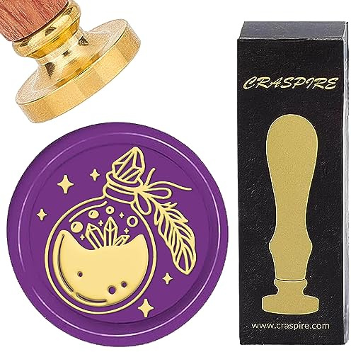 craspire Wachssiegelstempel „Zaubertrank“ Mit Kristall, 25 mm, Siegelwachsstempel, Stern, Retro-Palisandergriff, Abnehmbarer Messingkopf Für Hochzeitseinladungen, Umschläge, Halloween, Weihnachten