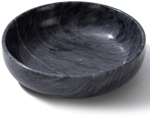 CM CHIC MONDAY 5.91'' Large Decorative Marble Bowl for Home Decor, Key, Incense Burner, Smudge, Coffee Tables Centerpiece, Soap Serving (Black)