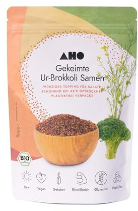 AHO Gekeimte Ur-Brokkoli Samen Bio Brokkolisamen Brokkoli Samen Sprossen mit Sulforaphan 250g - 1 plastikfreie Tüte (Bio-Qualität, Laborgeprüfter Sulforaphangehalt)