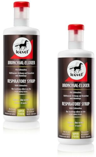 RL24 leovet - Bronchial Elixier – 2 x 1000 ml Flasche (2er Set) | Ergänzungsfuttermittel mit Anis & Echinacea – wohltuende Wirkung auf Bronchien & Atemwege – Kräuter-Saft für Pferde