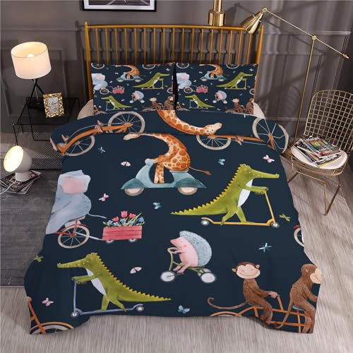 Syhi Qlty Dinosaurier Kinderbettwäsche 135x200 4teilig, AFFE Weich Winter Microfaser Bettwäsche-Sets Deckenbezug 2 Bettbezug mit Reißverschluss und 2 Kissenbezug 80x80cm