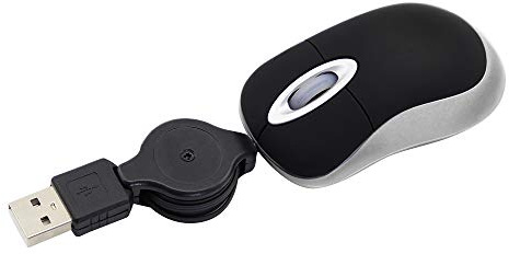 Mini Kabelgebundene Maus, Kleine Tragbare Optische Reisemaus im Taschenformat, mit 70cm Einziehbarem USB-Kabel, 1600 DPI, für Kinderhände, für Win98/Win7/2000/ME/XP/Vista, Laptop/PC(Schwarz)
