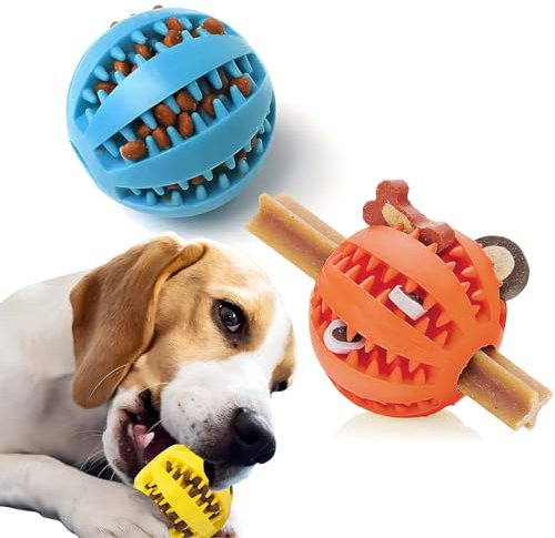Exclusive Essentials 3 Pack Treats Dispenser Pet Toy Ball, Interactive Toy for Boredom, Tooth Cleaning Chew Rubber Ball Suitable for All Dogs and Cats - 5cm (S), 6cm (M) & 7cm (L)