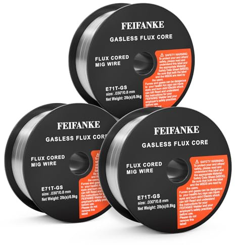 FEIFANKE Flux Core Wire Gasless MIG Wire, E71T-GS Mild Carbon Steel Welding Wire .030 Diameter 2 Pounds 3 Pack