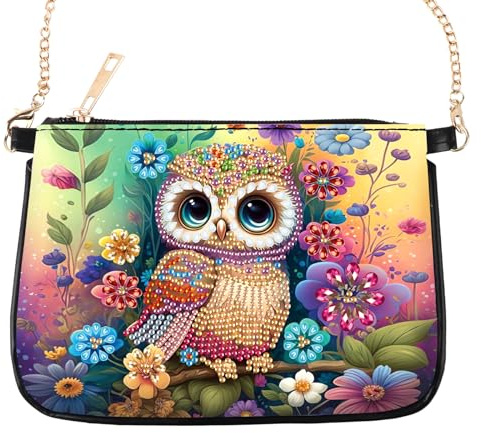 SHEGZHUC Borsa per pittura con diamanti - Borsa in tessuto - Borsa a mano - Per ragazze e donne - Kit di bricolage - Regalo - Motivo gufo