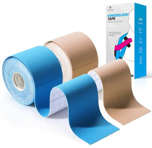 YANGTSUNG Nastro Kinesiologico, 2 rotoli 5cm x 5m Tape Kinesiologico, Tape Sportivo Impermeabile ed Elastico, Kinesio Taping Nastri Amici Della Pelle per Ginocchio Spalla Gomito