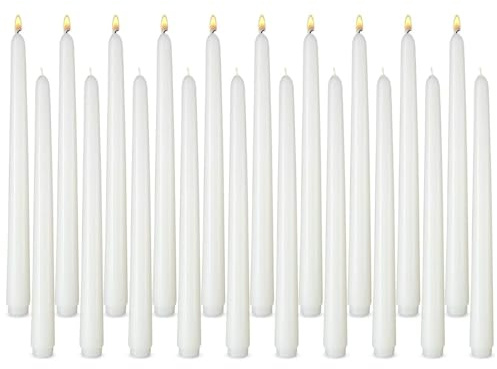 20 Pack White Taper Candles, 10 Hours Burn Time, Unscented, Smokeless and Dripless, 0.8 x 12 Inch Dinner Candle Set for Household, Wedding, Party and Home Décor Candlesticks