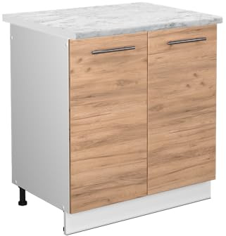 Vicco Meuble Bas sous-évier Fame-Line, Chêne de Force doré, 80cm, PT Marbre, à Combiner avec d'autres modules de la série Fame-Line