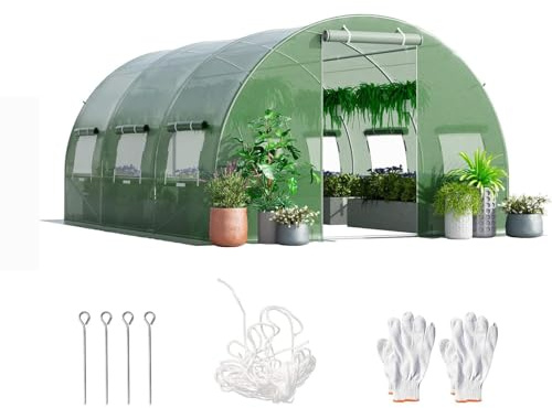 RELAX4LIFE Gewächshaus 4x3x2m-12m², Foliengewächshaus mit 6 Fenstern & 2 Reißverschlusstüren, Tunnelgewächshaus aus Metallrahmen & PE Folie, Treibhaus für Gemüse und Blumen,Grün