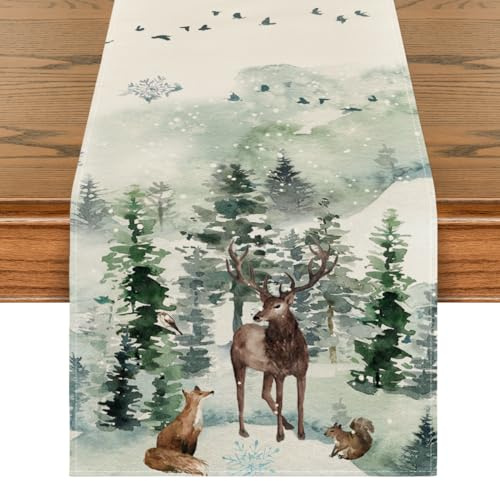 Artoid Mode Bäume Schneeflocken Fuchs Rentier Weihnachten Tischläufer, Saisonnal Winter Küche Tisch Dekoration Drinnen Urlaub Party Dekor 40x300 cm