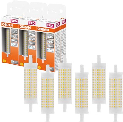 Osram LED Line LED-Lampe mit R7s-Retrofit-Sockel, 19 W / 2452 lm, klar, kaltes Tagesichtweiß mit 6500 K, nicht-dimmbar. IP20, bleifreies Glas, 28mm DM,6-Pack