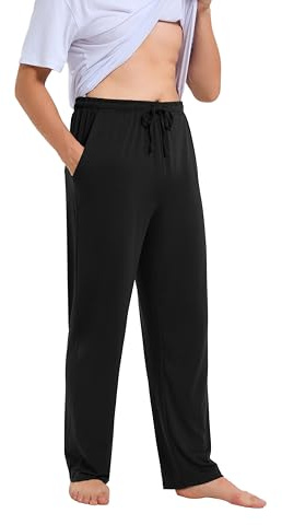 Dosieyeo Pyjamasbyxor, herr, långa, lätta, luftiga pyjamasbyxor med fickor, lediga loungebyxor med elastiskt midjeband, fritidsbyxor, storlek M, 3XL, svart, XL