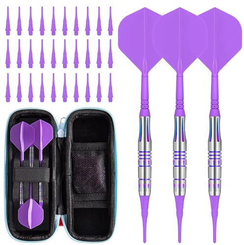 CyeeLife Freccette con Punta in plastica, 90% tungsteno, 3 Pezzi, 90% tungsteno, Freccette Professionali con volette, fusti e Punte (Blu) (Viola)