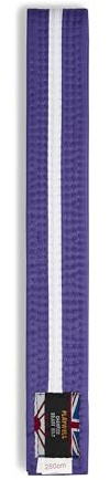 Playwell kampsport bomullsfärgat bälte med vit rand graderingsbälte - (Karate, Judo Taekwondo), Lila bälte med vit rand, 280cm