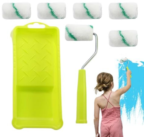 Home Decorating Kit Paint Rollers & Tray Set with Paint Brush | Dust Sheet Stirrer | Combo Miini Paint Kit with Paint Tray, Interior Paint Brush, Painting Tools for Room Ceiling Wall