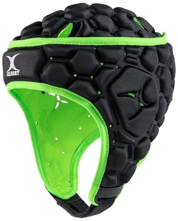 Casque Rugby Gilbert XP 250 Noir/Vert (Protège-tête), Tailles Senior/Junior (XXS (S Junior))
