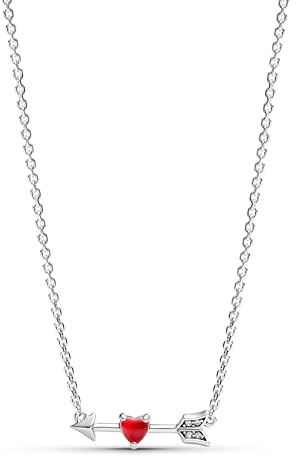 PANDORA Moments Arrow & Murano Glass Heart Necklace Sterling Silver with Zirconia 50 cm 393669C01-50, 50cm, Sterling Silver, Cubic Zirconia