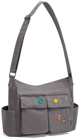 SKCOYH Canvas Messenger Bag – Kuriertasche mit Multi-Pockets & Metall-Schnalle, Crossbody Bag Herren & Damen, ideal für Schule, Uni, Reisen & Alltagspendeln.(Grey)