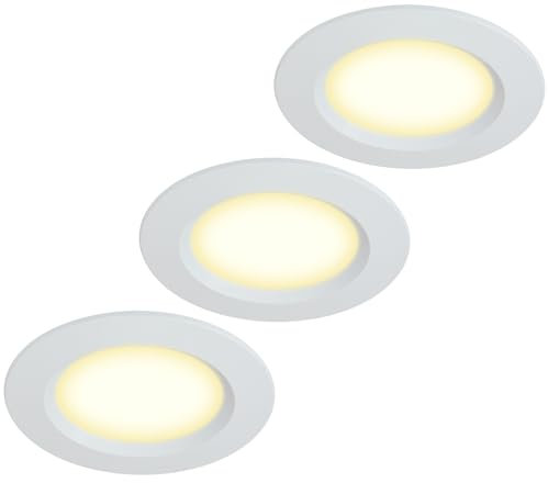 HCFEI Juego de 3 lámparas LED empotrables para muebles, 12 V, ultraplanas, 3 W, orificio de 55 mm, con cable de 2 m, IP44, para armarios con espejos, vitrinas, muebles y armarios (blanco 3000 K)