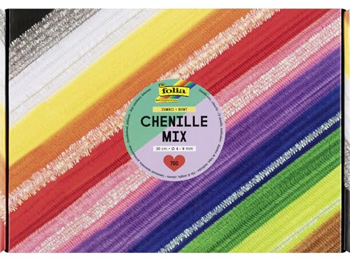 folia 778709 - Chenille Mix JUMBO BUNT, 700 Pfeifenputzer in 13 Farben inkl. Silber und Irisierend, 30cm x Ø 4-8 mm, Chenilledraht zum Basteln und Verzieren