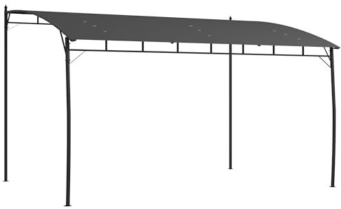 Outsunny 3 x 4m Pergola, Lean to Garden Gazebo with UV-Resistant Canopy and Metal Frame, Outdoor Sun Shade Shelter for Porch, Patio, Deck, Grey