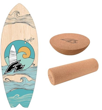 F2 Set Balance Board Surfer 87x32cm + Halbkugel und Korkrolle