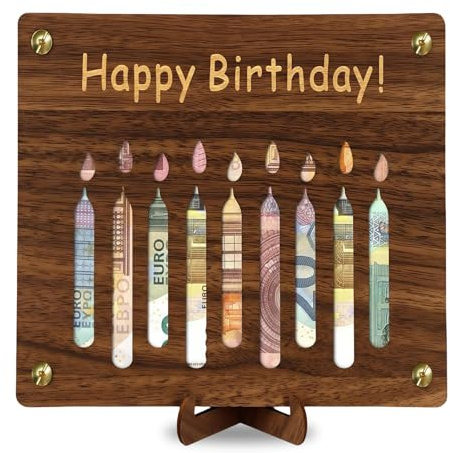 LUMOOM Cadeau d'anniversaire en argent XL - Carte de confirmation - Emballage cadeau en argent avec support - Carte d'anniversaire en bois pour femmes et hommes