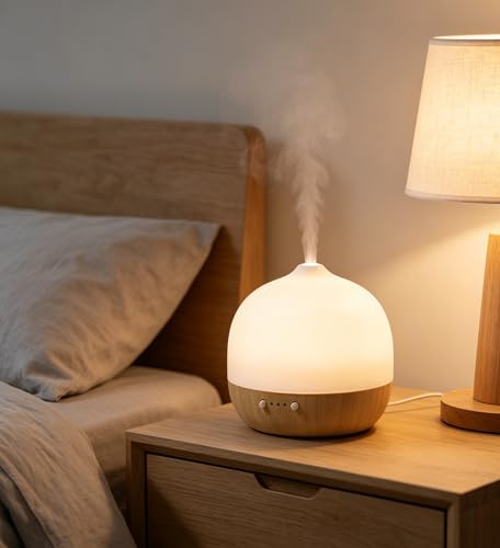 Aroma Diffuser – 2,4-MHz-Ultraschall-Diffusor für ätherische Öle aus Keramik mit Luftbefeuchtung und Schlaf-Nachtlicht, Auto-Off, BPA-frei, geräuschlos, ideal für Schlafzimmer, Büro und als Geschenk