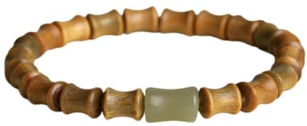 KANGDAWEI Handmade Wooden Beaded Bracelet – 7mm Natural Beads, Adjustable Stretch Cord, Comfortable Wear for Women & Men (【Green】 B)