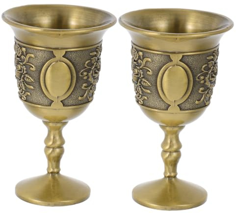 TOYZFRIENDY 2 pezzi Bicchieri Vintage Zinco con Decorazione Goblet Medievali per Vino e Liquori Design Goffrato Retrò per Bar Casa e Feste Eleganti
