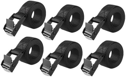 SHUBEIEUMI 6 Pack 2cm x 100cm Adjustable Buckle Straps(Black) | Ratchet Straps for Motorcycle, Trucks, Trailer, Luggage