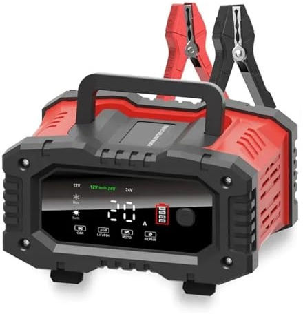 20A/10A Auto Motorrad Batterie Ladegerät 12V/24V Smart Ladegerät Lithium AGM Gel Blei-Säure LiFePO4 Batterie Ladegeräte(20A 10A red)