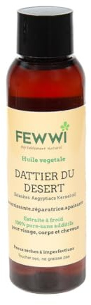 Fewwi Huile Dattier du désert végétale 100% pure et naturelle 100 ml - visage - corps- cheveux-barbe. Nutrition intense pour peaux séches et mixtes, abimées - cheveux secs et cassants