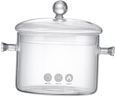LIFKOME Pentola in Vetro Trasparente con Manico per Zuppe Noodles e Cottura Resistente Temperature per Cucina Quotidiana