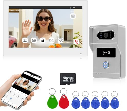 OBO HANDS 2 Fils Visiophone Connecté Interphone Vidéo, 7 Pouces Moniteur Tactile,1080P, Unlock à Distance, Audio Bidirectionnel, Vision Nocturne, Installation Facile