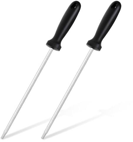 2 PCS Kitchen Knife Honing Rod, High Carbon Steel Honing Steel Rod with Ergonomic PP Handle, 9 Inch Knife Sharpener for Chefs and Home Cooks Use